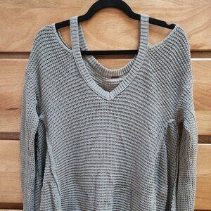 Free People Moonshine waffle knit pullover cold shoulder